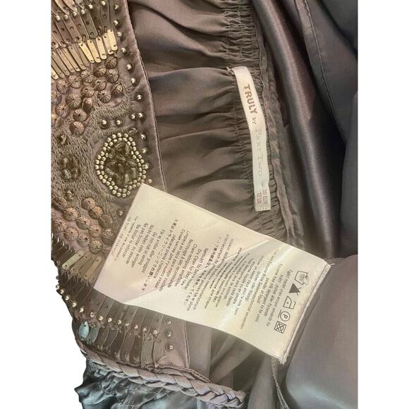 TRULY BY PART TWO TUNIC DRESS SILK GRAY SHINY SZ 6 EMBELLISHED CHIC WHIMSICAL - Picture 13 of 16